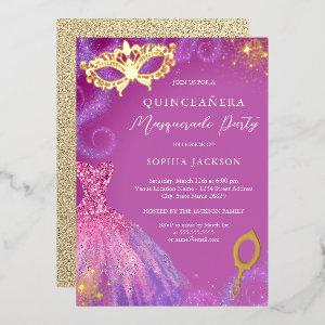 Masquerade Party Pink Purple Dress Quinceanera  Foil