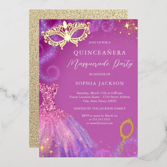 Masquerade Party Pink Purple Dress Quinceanera  Foil