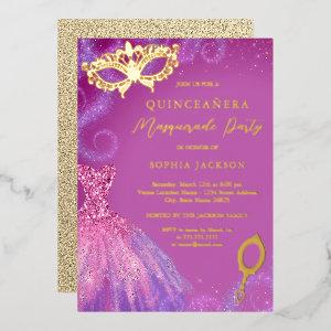 Masquerade Party Pink Purple Dress Quinceanera  Foil