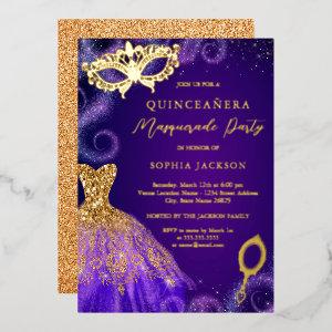 Masquerade Party Purple Gold Dress Quinceanera   Foil