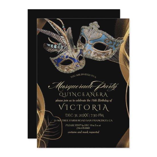 Masquerade Party Quinceañera Black & Gold Birthday