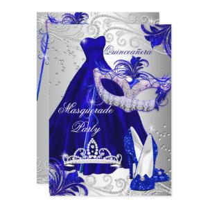 Masquerade Party Quinceanera Blue Silver Dress