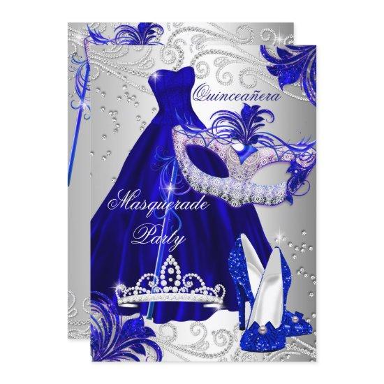 Masquerade Party Quinceanera Blue Silver Dress