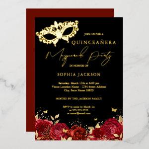 Masquerade Party Red Gold Rose Mask Quinceanera   Foil