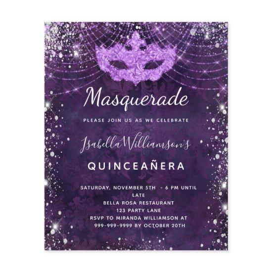 Masquerade purple Quinceanera budget  Flyer