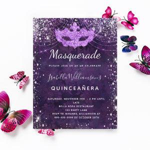 Masquerade purple silver glitter dust Quinceanera  Postcard