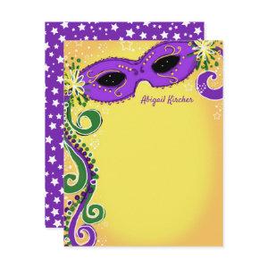 Masquerade Purple Yellow Mask Ball Sweet 16 Flat Note Card