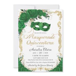 Masquerade Quinceañera Emerald Green Floral Gold