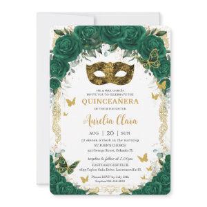 Masquerade Quinceañera Emerald Green Floral Gold