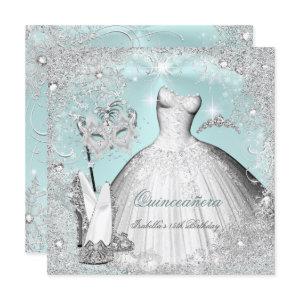 Masquerade Quinceanera Mint Blue Silver Snowflakes