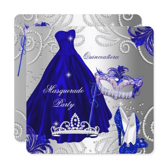Masquerade Quinceanera Party Blue Silver Dress