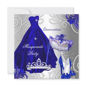 Masquerade Quinceanera Party Blue Silver Dress