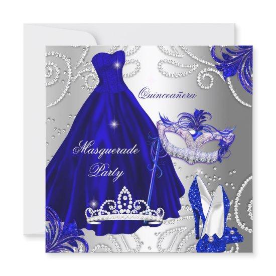 Masquerade Quinceanera Party Blue Silver Dress