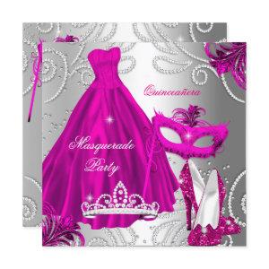 Masquerade Quinceanera Party Pink Silver Dress