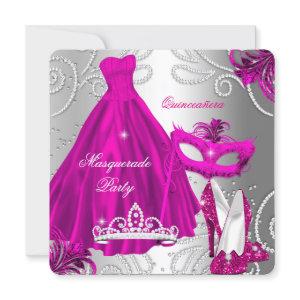Masquerade Quinceanera Party Pink Silver Dress