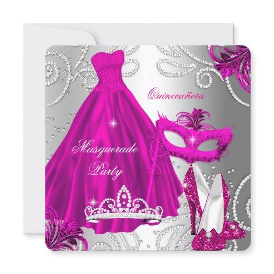 Masquerade Quinceanera Party Pink Silver Dress