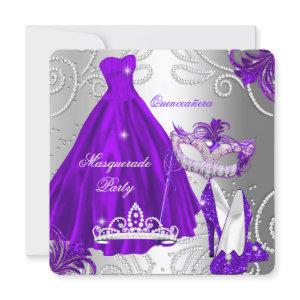 Masquerade Quinceanera Party Purple Silver Dress