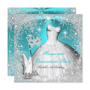Masquerade Quinceanera Party Teal White Snowflake