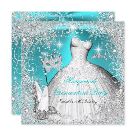 Masquerade Quinceanera Party Teal White Snowflake