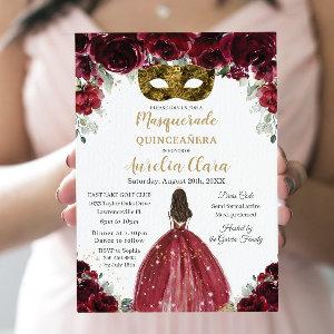 Masquerade Quinceañera Rich Burgundy Red Floral