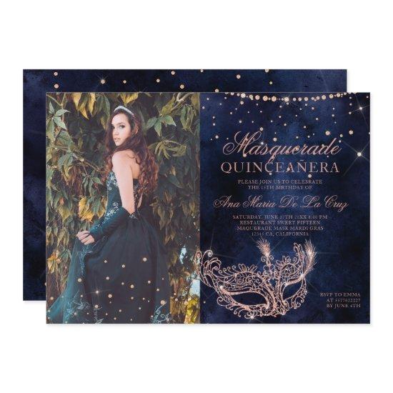 Masquerade rose gold glitter quinceanera photo