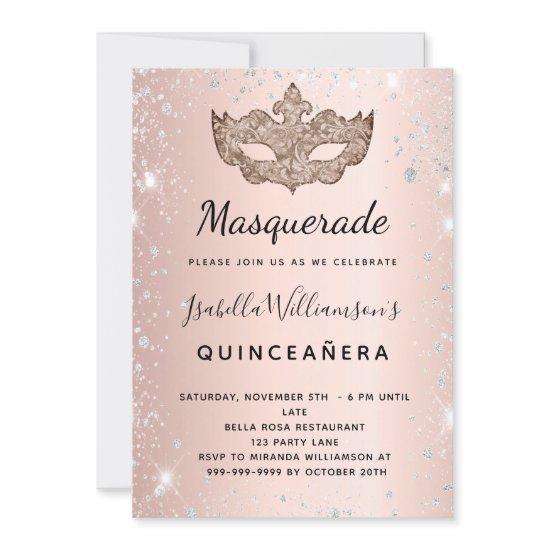 Masquerade rose gold silver glitter Quinceanera