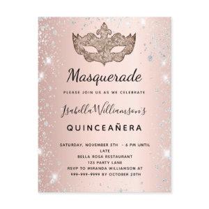 Masquerade rose gold silver glitter Quinceanera  Postcard