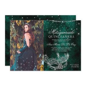 Masquerade silver glitter green quinceanera photo