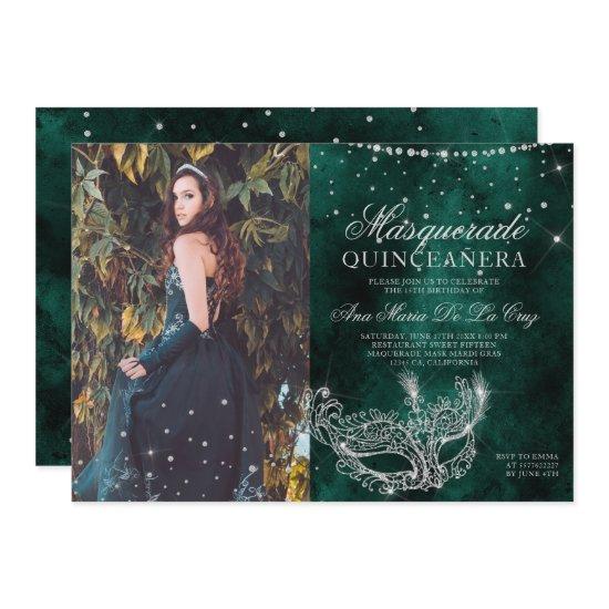 Masquerade silver glitter green quinceanera photo