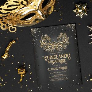 Masquerade Sparkly Gold Glitter Black Quinceañera