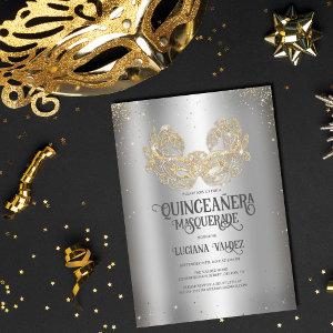 Masquerade Sparkly Gold Glitter Silver Quinceañera