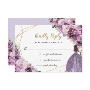 Mauve Plum Purple Floral Quinceañera Princess RSVP Card