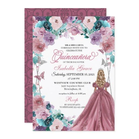 Mauve Purple Teal Pink Sunset Quinceanera