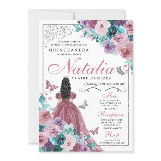 Mauve & Teal Ocean Sunset Princess Quinceanera