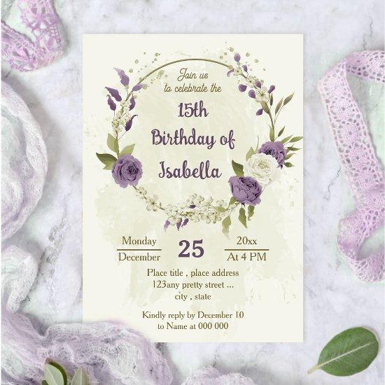 mauve white flowers greenery birthday