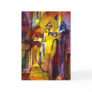 Medieval alley by night in Florence - detail Holiday Card