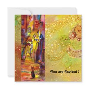 MEDIEVAL ALLEY BY NIGHT IN FLORENCE,red yellow