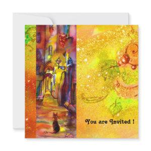 MEDIEVAL  ALLEY BY NIGHT IN FLORENCE,red yellow