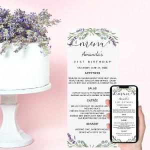 Menu lavender violet eucalyptus birthday card
