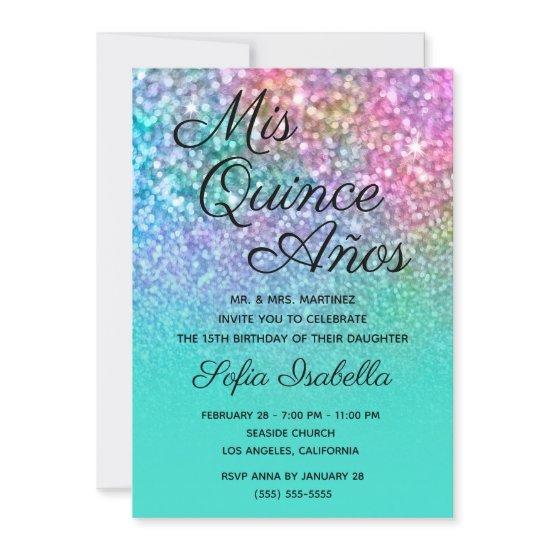Mermaid Glitter Turquoise Ombre Mis Quince Años