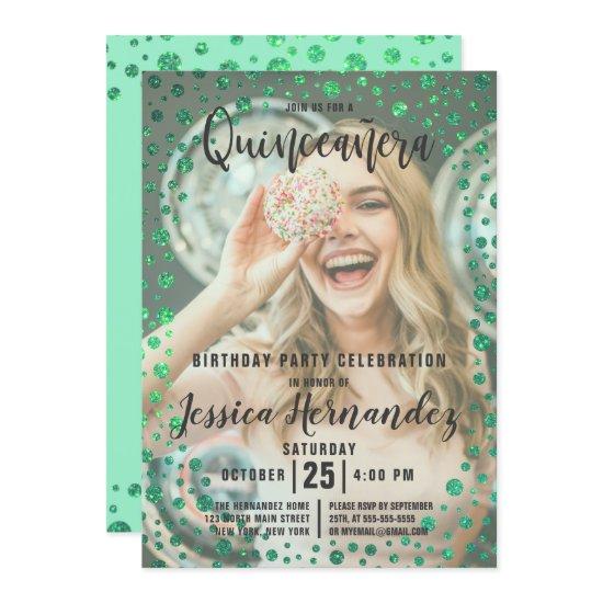Mermaid Green Glitter Confetti Photo Quinceañera