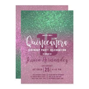 Mermaid Green Pink Triple Glitter Quinceañera