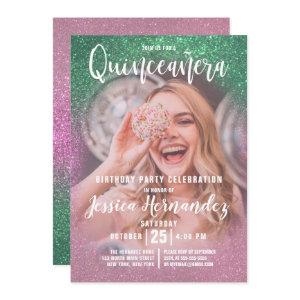 Mermaid Pink Triple Glitter Photo Quinceañera