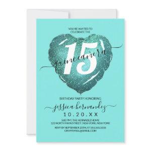 Mermaid Teal Glitter Heart Balloon Quinceañera