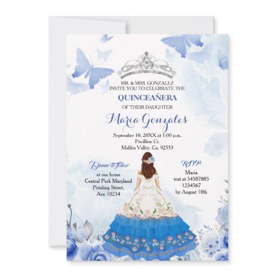 Mexican Baby Blue Butterfly Quinceanera Birthday