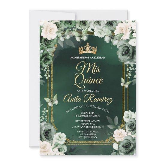 Mexican Emerald Green & Ivory White Quinceañera
