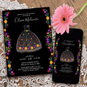 Mexican Fiesta Black Charro Dress Quinceanera