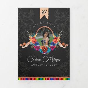 Mexican Fiesta Colorful Floral Charro Quinceañera Tri-Fold