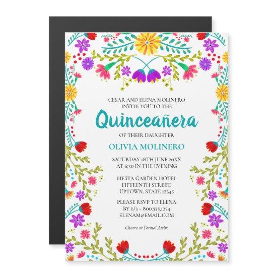 Mexican Fiesta Floral 15th Birthday Quinceanera Magnetic