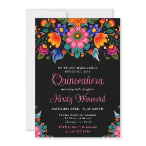 Mexican Fiesta Floral Black Quinceanera